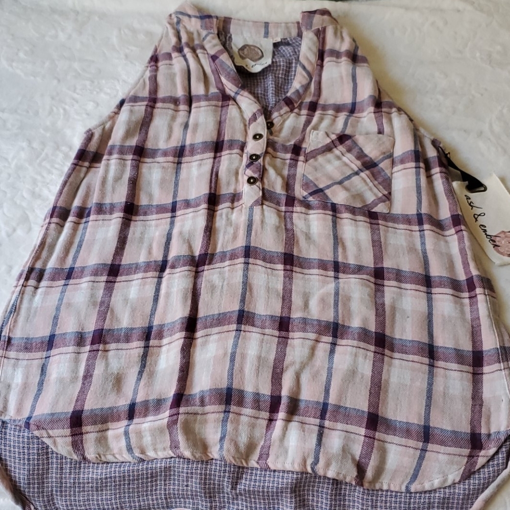 Pink Plaid sleeveless blouse
